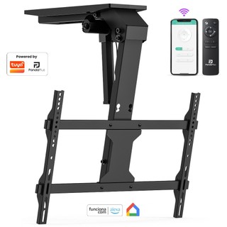 Suporte de TV Motorizado 37 a 75 Pol Controle Remoto Wifi App Panda Plus Alexa Google Tuya Smartlife Inclinação 80°