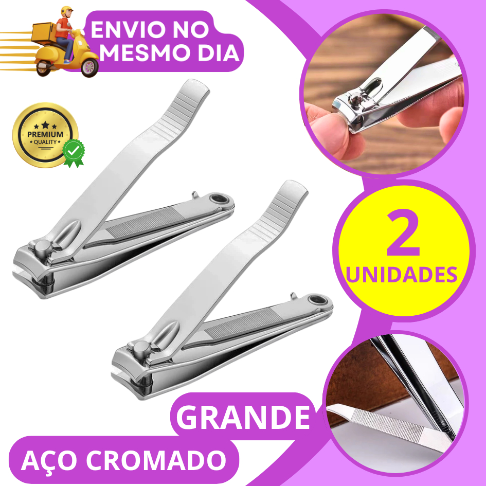 KIT 1/2 Cortador de Unha Grande Aço Cromado com Lixa Profissional Domestico Preciso Resistente