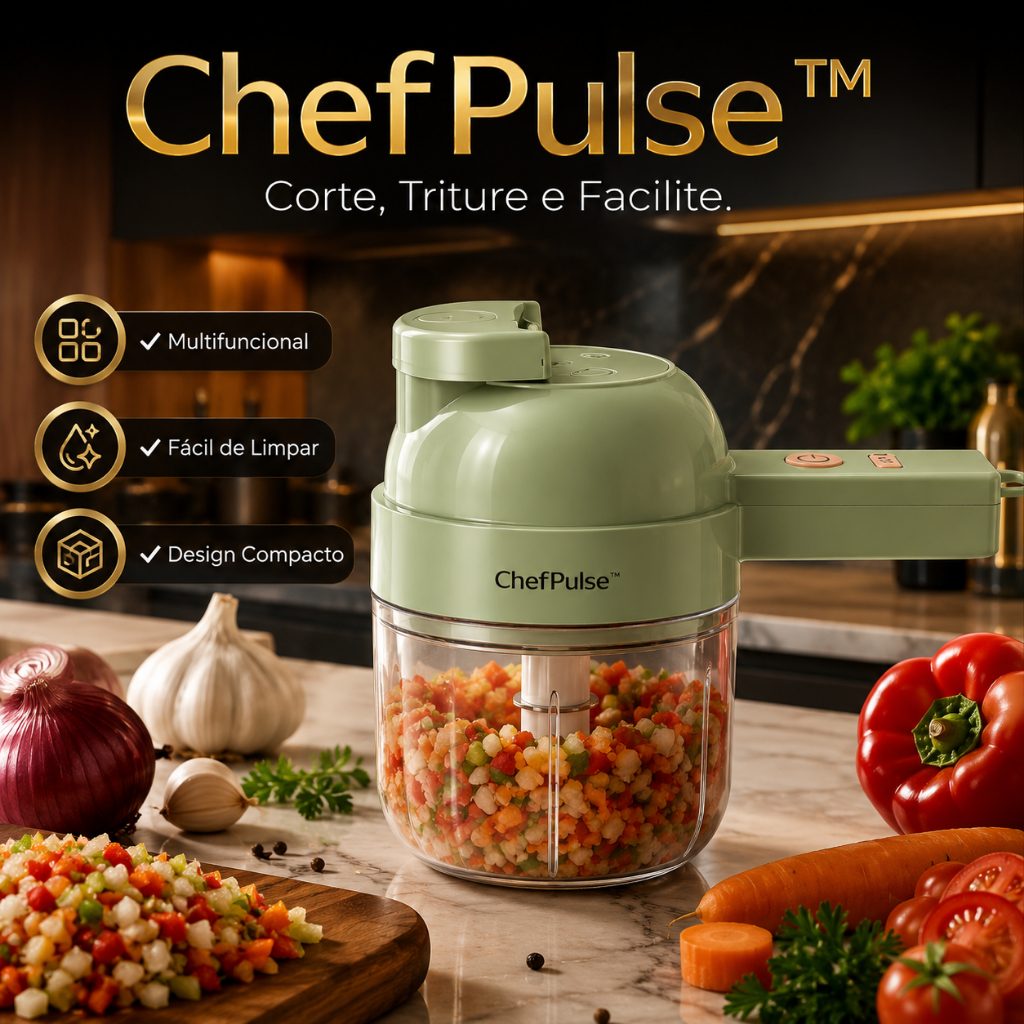 Triturador Elétrico de Alimentos 4 em 1 Recarregável USB Mini Processador de Alho Cebola Legumes ChefPulse™