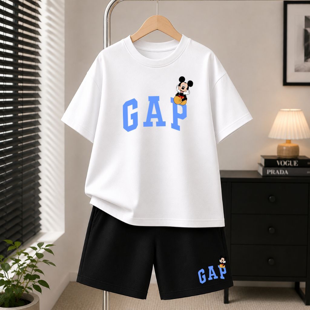 Conjunto Estiloso e Moderno Menino Infantil Gaap em Algodão Premium Camiseta+Short
