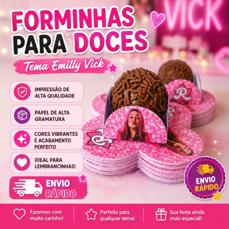 ENVIO RÁPIDO 60~120 Forminhas Emilly Vick Festa Infantil  Doces Cha de Bebe Lembrancinhas Infantil Festa Aniversário