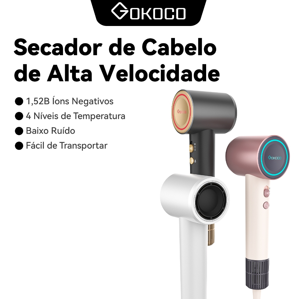 GOKOCO Mini Secador de íons negativos Cabelode Alta Velocidade Secador de Cabelo
