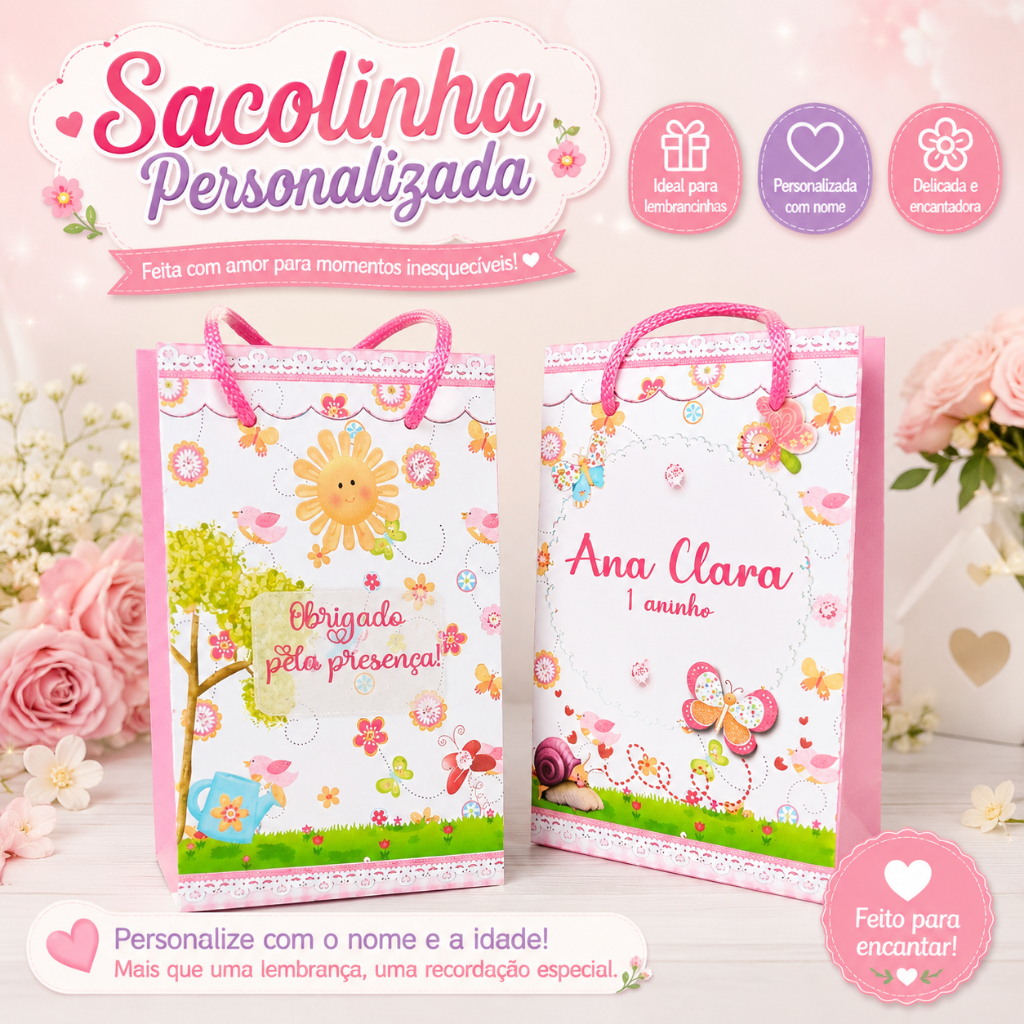 10/15/20 Sacolinha Surpresa Personalizadas Jardim Passarinho e borboletas