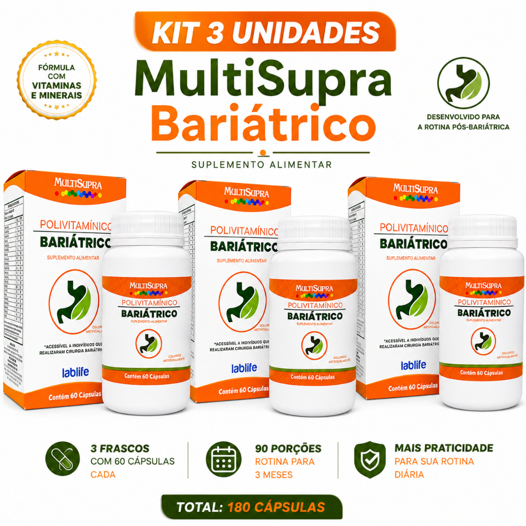 Kit 3 Polivitamínico Bariátrico B12 Reposição Pós Cirurgia Bariátrica Saúde Vitalidade Original