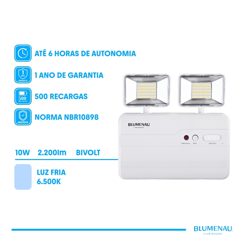 Luminária de Emergência LED 2200 Lumens 2 Faróis Bivolt até 450m² Blumenau Iluminação