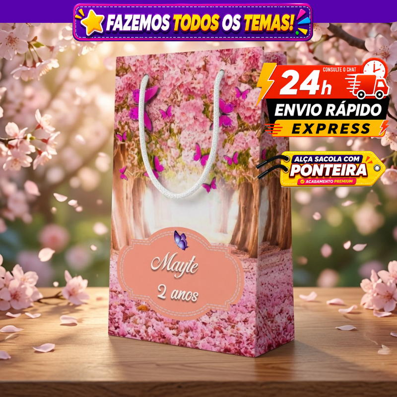 🛍️ Sacolinhas Personalizada Jardim  encantado borboletas  Lembrancinha Aniversário Envio Rápido