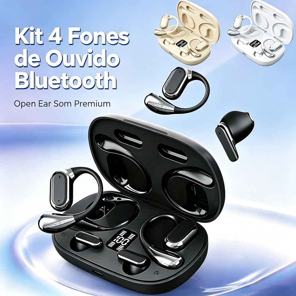 Kit 4 Fones De Ouvido Clipe De Orelha Bluetooth LED Display Inteligente On-Ear 5.4 uriculares TWS -B6