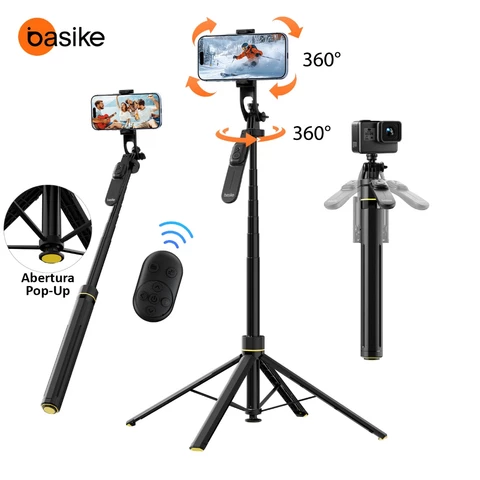 Basike Bastão De Selfie Para Celular Bluetooth Suporte De Quatro Pernas 1.8M Controle Remoto Integrado Abertura Pop-Up