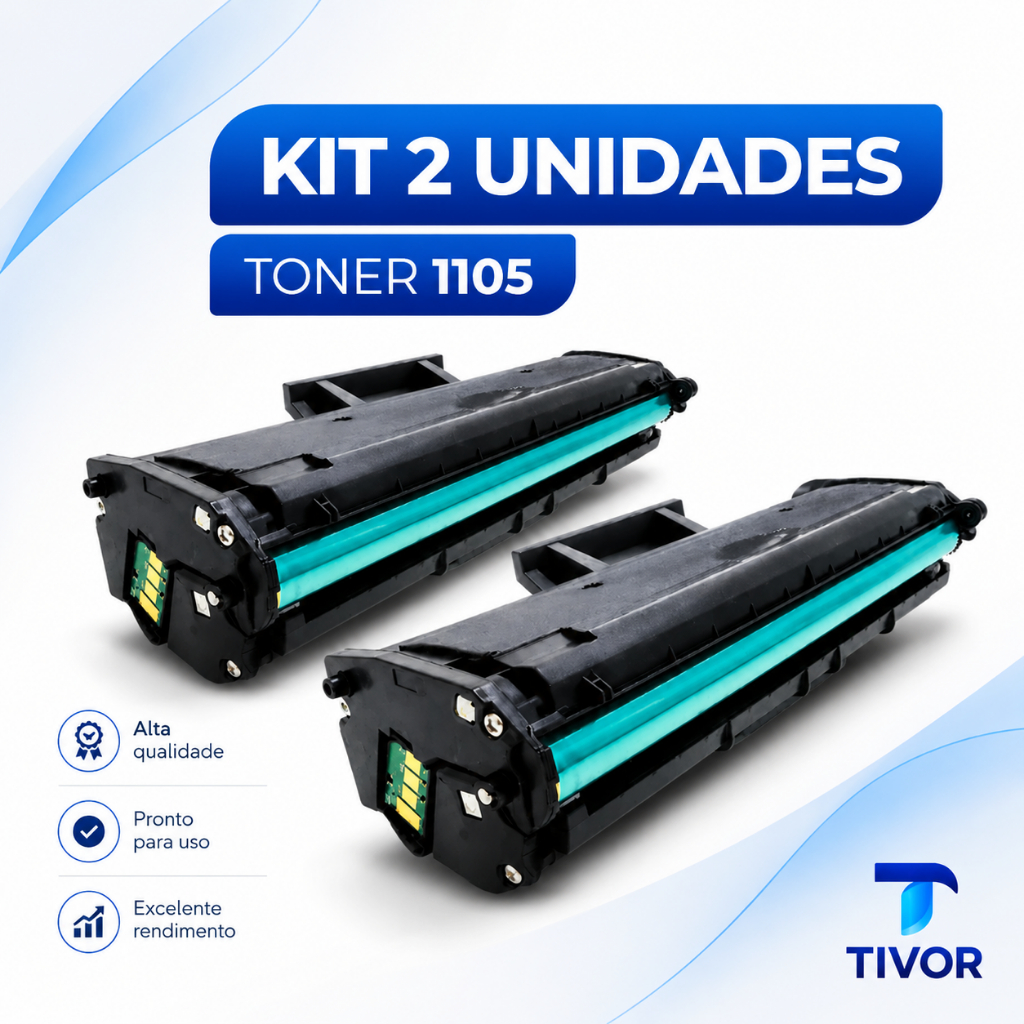 Kit 2 Toner Compatível Preto para Impressoras Samsung MLT-D101/MLT-D111 com Rend