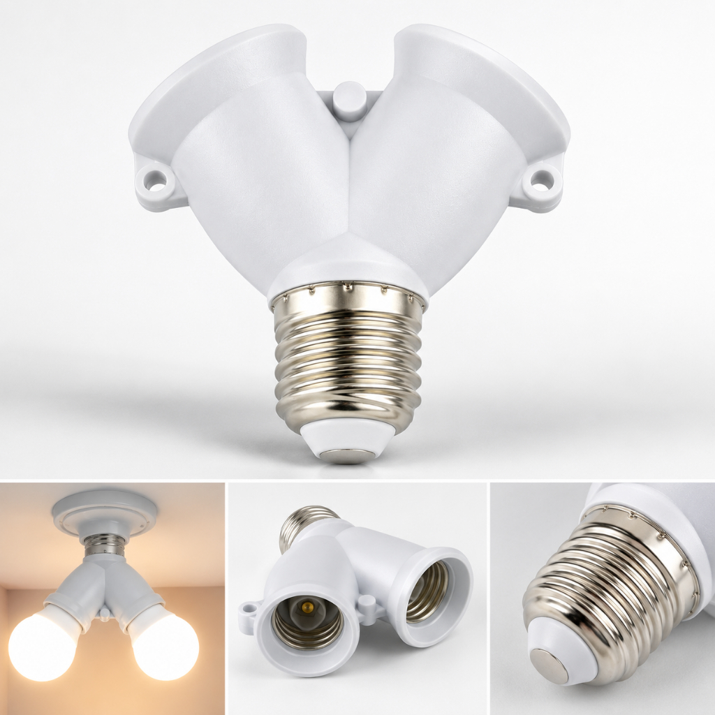 Bocal Duplo Soquete Adaptador Tipo Y  Duas Lampadas E27 Sala Quarto Cozinha Comercial