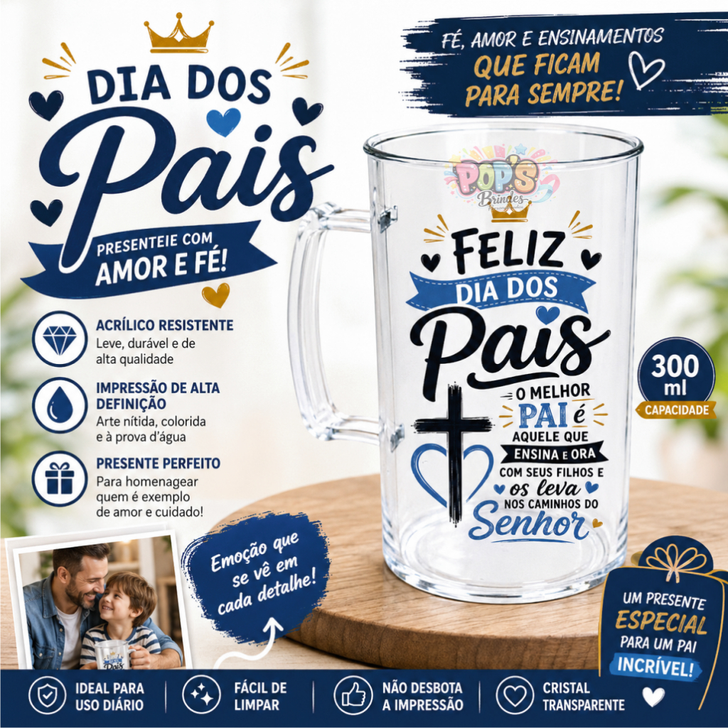 Kit 30 Canecas Acrílicas dia dos Pais 300ml