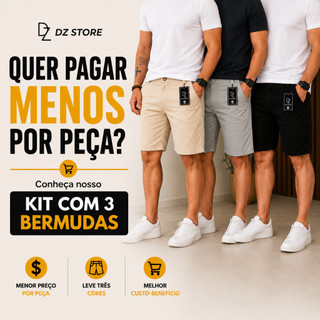 Kit 3 Bermudas Sarja Masculina  Brim Lisa Social Casual Diversas Cores Alta Qualidade