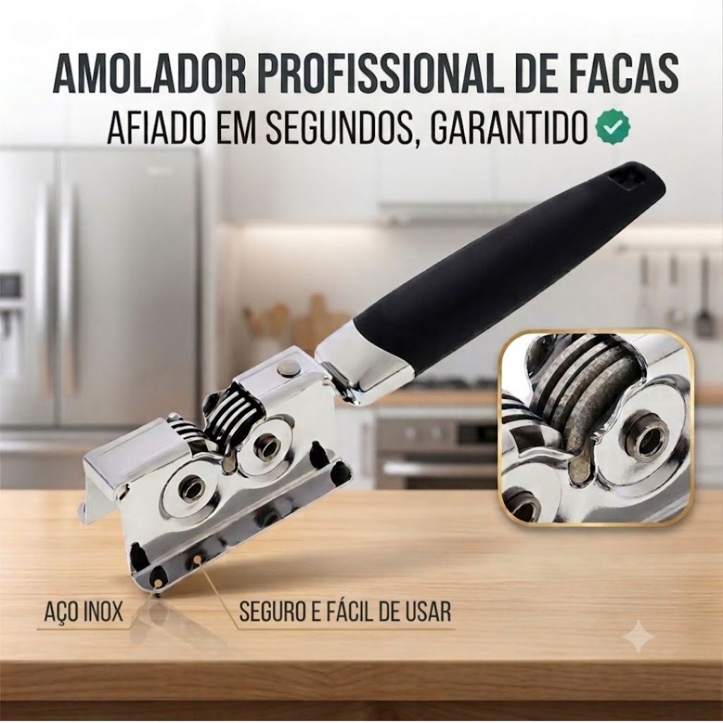 Amolador e Afiador de Faca Profissional de Inox para Facas Canivetes Utensílios para Cozinha