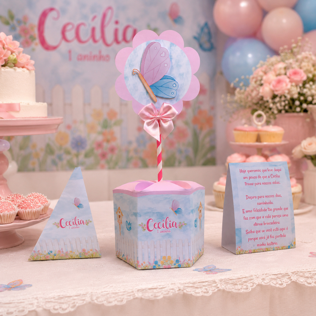 Kit Centro de Mesa Jardim Encantado/Borboletas - Personalizados - Lembrancinha - Aniversário- Festa