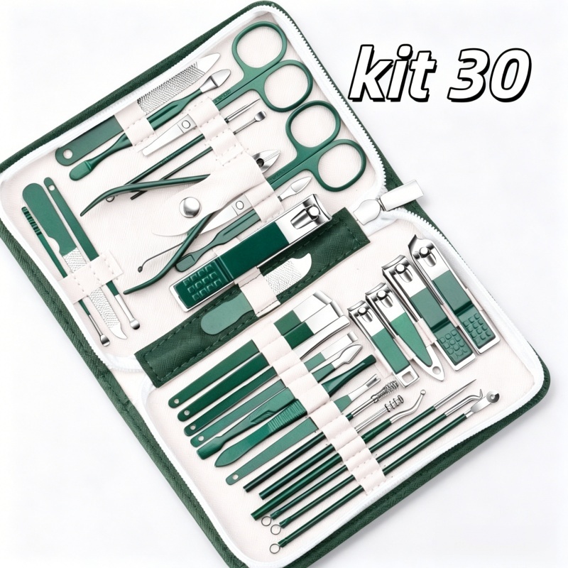 Kit Manicure Pedicure Profissional Aço Inox, Cortador Unha Tesoura Pinça Estojo Couro Portátil Viagem