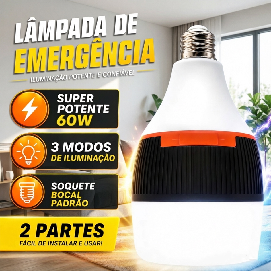 Lâmpada LED Emergência 60W/50W Bivolt: Não Apaga na Falta de Energia! 6 Horas de Autonomia e Super Portátil