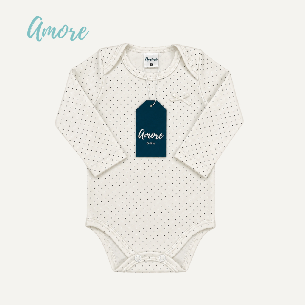 Body Manga Longa Bolinha Suedine - 100% Algodão