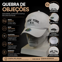 Boné New York Dad Hat Aba Curva Ajustável Fitão Unissex Masculino Feminino