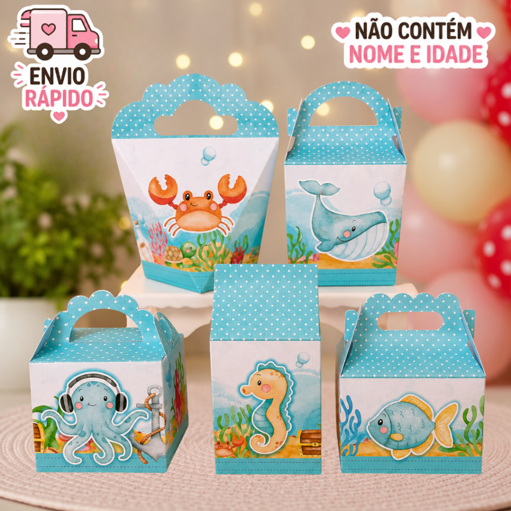 Caixinhas FUNDO DO MAR MENINO - Caixinhas para decoração e lembrancinha de aniversário - Pegue e Monte