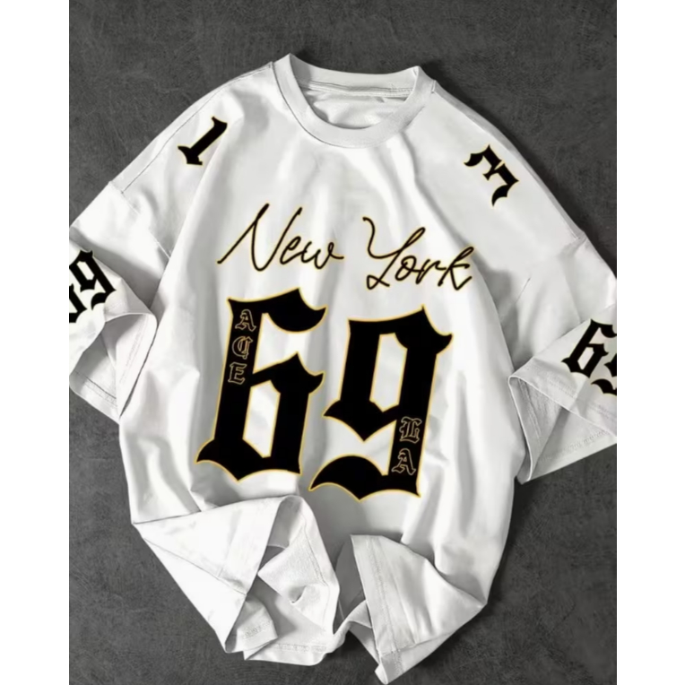 Camiseta Oversized Streetwear Unissex Blusa Estampada New York 69 Moda Swag Urbana Camiseta Masculina Feminina
