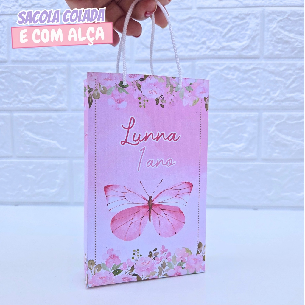 Sacolinha Personalizada Borboleta Rosa P 2 | Sacolinha Surpresa | Lembrancinha de Festa |Aniversário