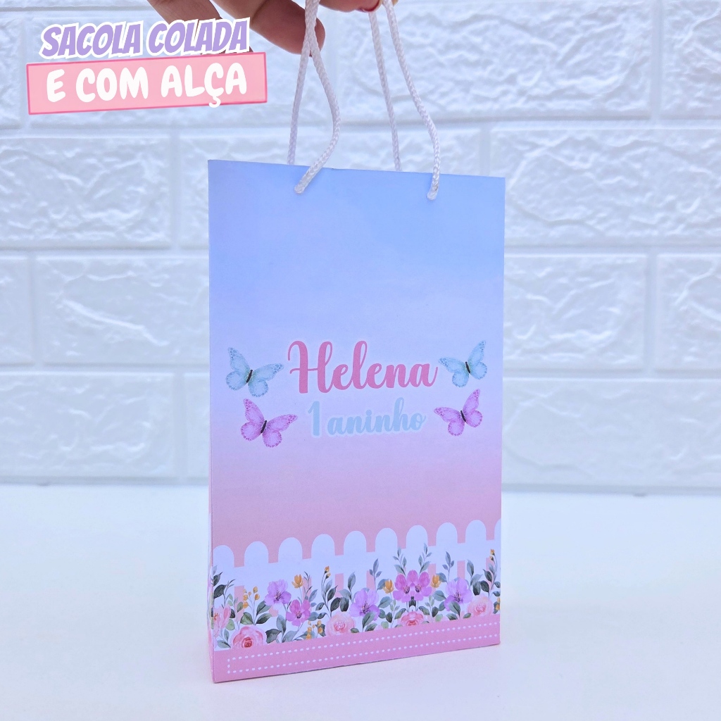 Sacolinha Personalizada Borboleta Rosa P 1| Sacolinha Surpresa | Lembrancinha de Festa | Aniversário