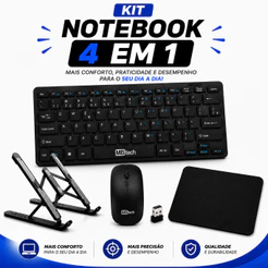 Kit Teclado Sem Fio + Mouse Sem Fio + Suporte Notebook + Mouse Pad