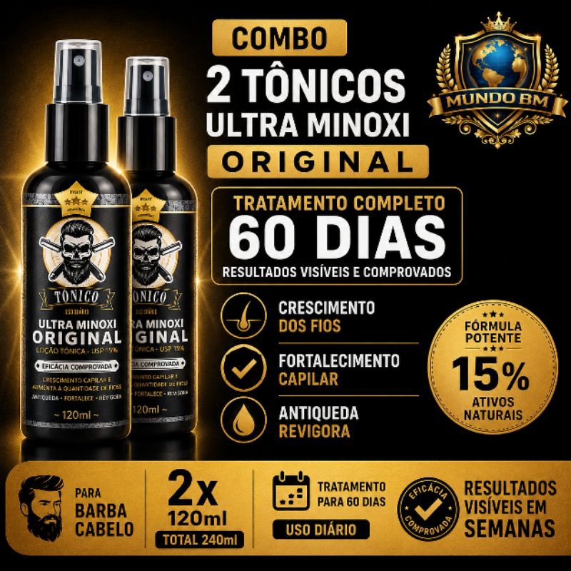 Kit 2 Ultra Minoxi 15% Preenchedor de Barba Cabelo Calvície Crescimento Rápido Original Atacado 120m