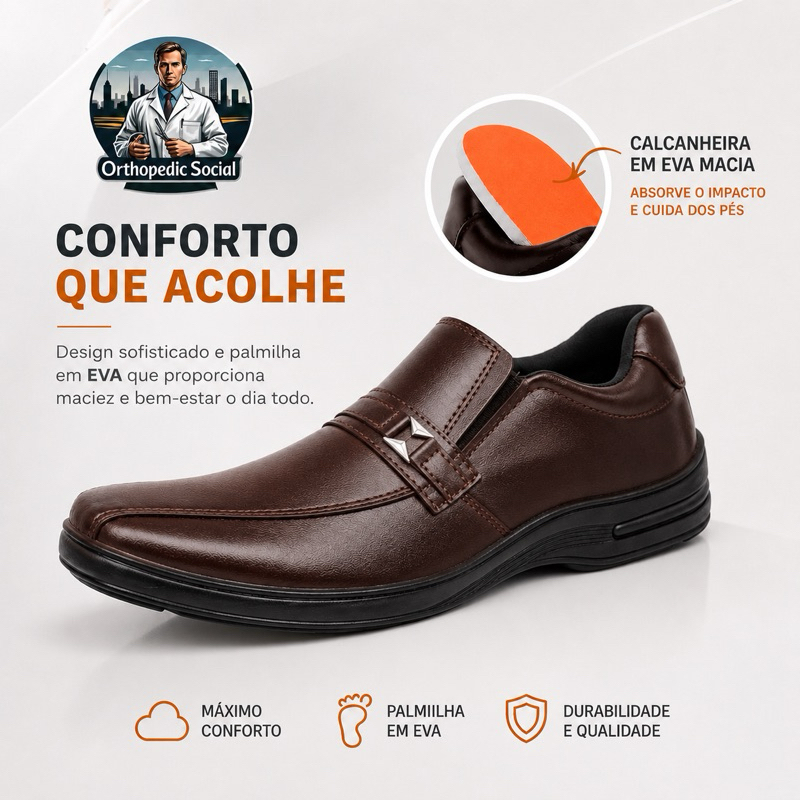 Sapato Social Linha Confort Marrom Com Metal Linha Anatômica Super Conforto Entrega IMEDIATA