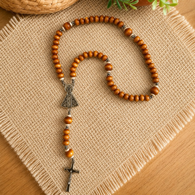 Terço Nossa Senhora em madeira kit com caixa de presente e organza | Terço personalizado