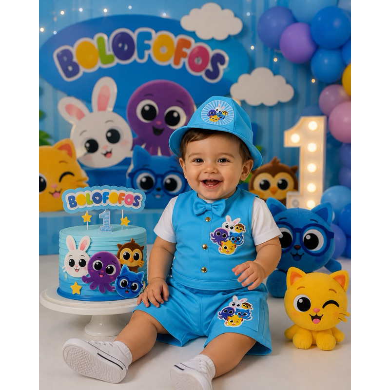 Roupa Bolofofos Menino Conjunto Infantil Bolofofo azul claro e Royal