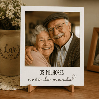 Presente Dia dos Avós Personalizado com Foto | Quadro MDF 21x15 | Porta Retrato Polaroid com Suporte