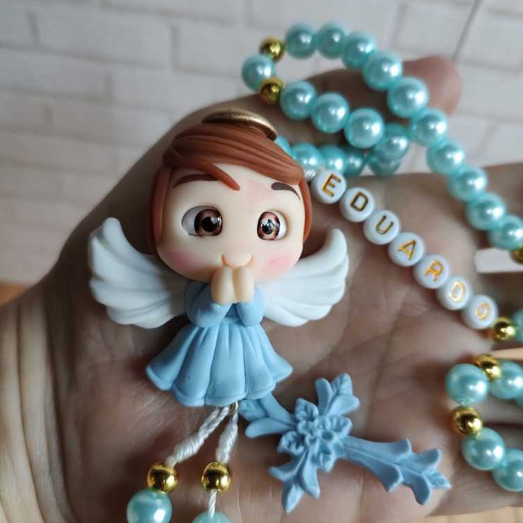 Terço em Biscuit Personalizado/Batizado/Comunhão/Artesanal com Nome
