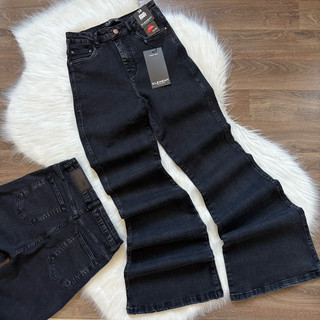 Calça Flare Jeans Feminina Cintura Alta Com Elastano Premium