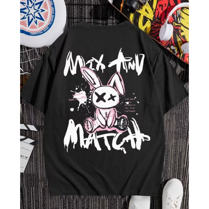 Camiseta T-Shirt Feminina Oversized Streetwear Y2K Aesthetic Gringa Cyber Grunge Estampa Coelho Mix And Match Blusa
