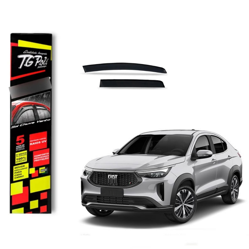 Calha de Chuva Fiat Fastback 2022 a 2027 4 portas TG Poli Defletor Portas Protetor Janelas Fumê