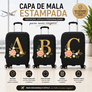 Capa Protetora de Mala de Viagem Personalizada Inicial Canelado Preto Premium Promoção
