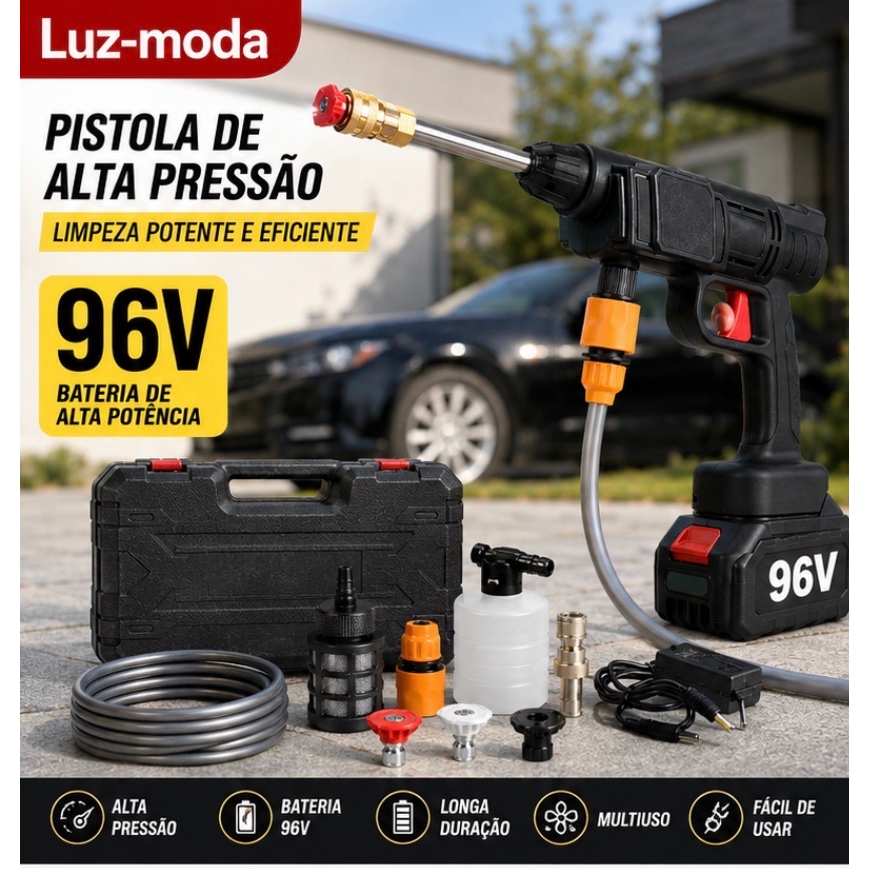 Lavadora de Alta Pressão Sem Fio 96V Portátil 2 Baterias Pistola de Água Lava Carro Jardim Mangueira Luz-moda
