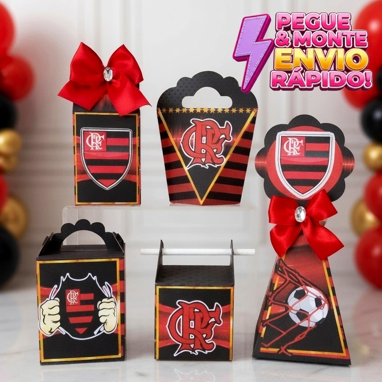 Kit Caixas Flamengo  Pegue e Monte - Lembrancinhas para Festa infantil  - Aniversário  -  KIt Festa Flamengo