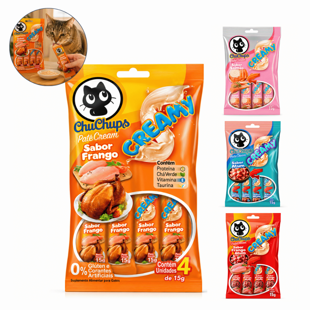 Petisco Gatos Chuchups Patê Cream Pacote 4un 15g Cremoso