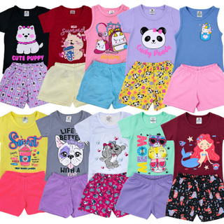 Kit 6 ou 10 Peças Roupa Infantil Menina Verão Sortido Estampado Camiseta + Shorts 3 ou 5 …