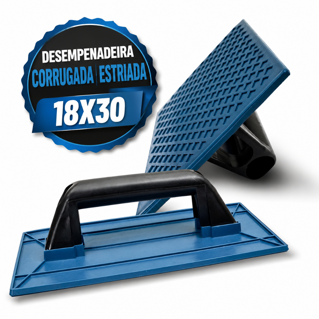 Desempenadeira Plástica Corrugada | Estriada 18X30 Azul Frete Grátis