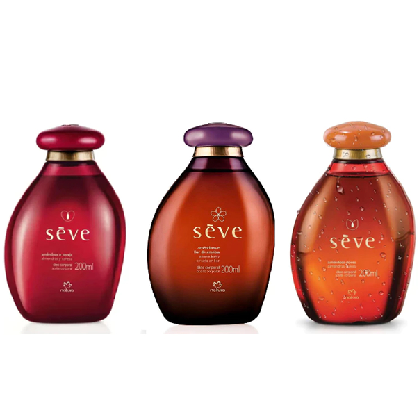 Óleo Corporal Natura Sève Amêndoas e Cereja, Amêndoas Doces, Amêndoas e Flor de Ameixa 200ml