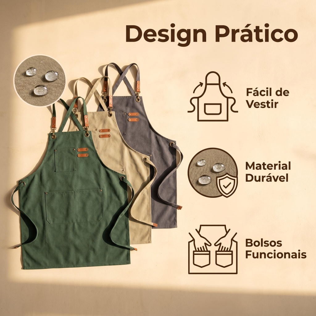 Avental Confortável com Bolsos Para Cozinha e Trabalho