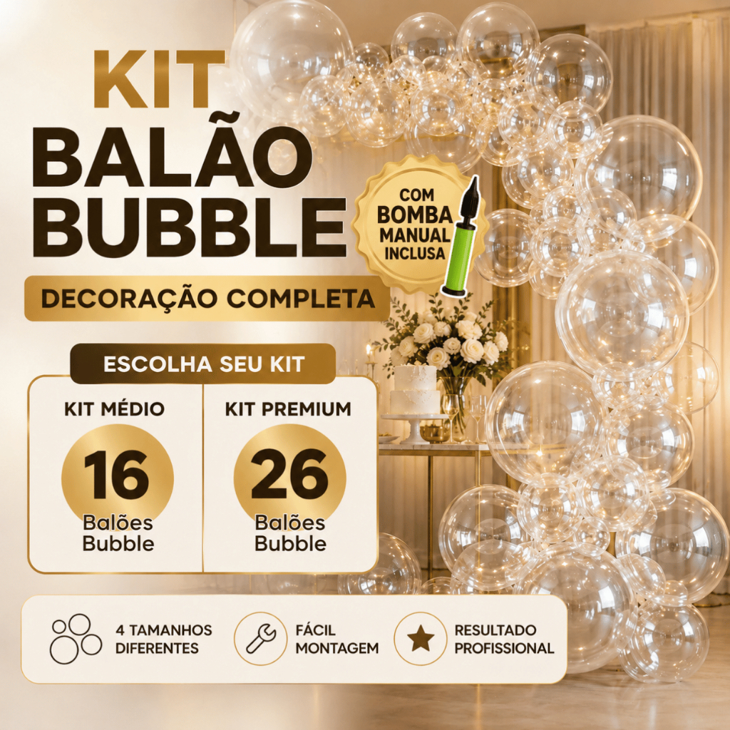 Kit Balão Bubble Transparente Para Festa Completo 24" 36" Com ou Sem Bomba Manual Decoração Premium