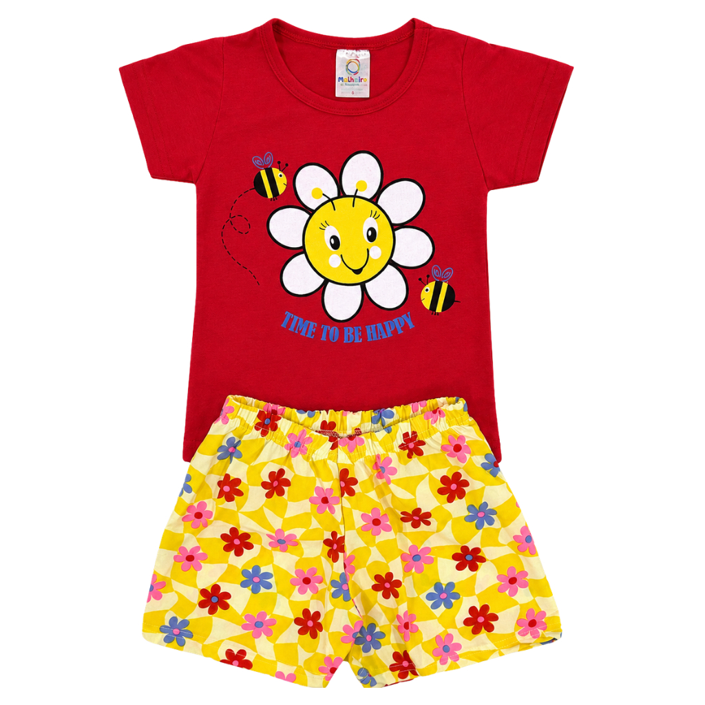 Conjunto Infantil Verão Menina Estampado Abelha Vermelho Premium Bebê Feminino