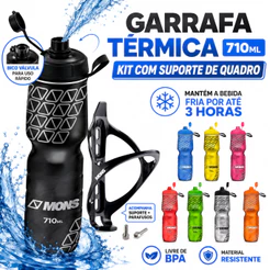 Garrafa Térmica Caramanhola Squeeze Bike 710ml Bico Automático + Suporte de Quadro Bicicleta