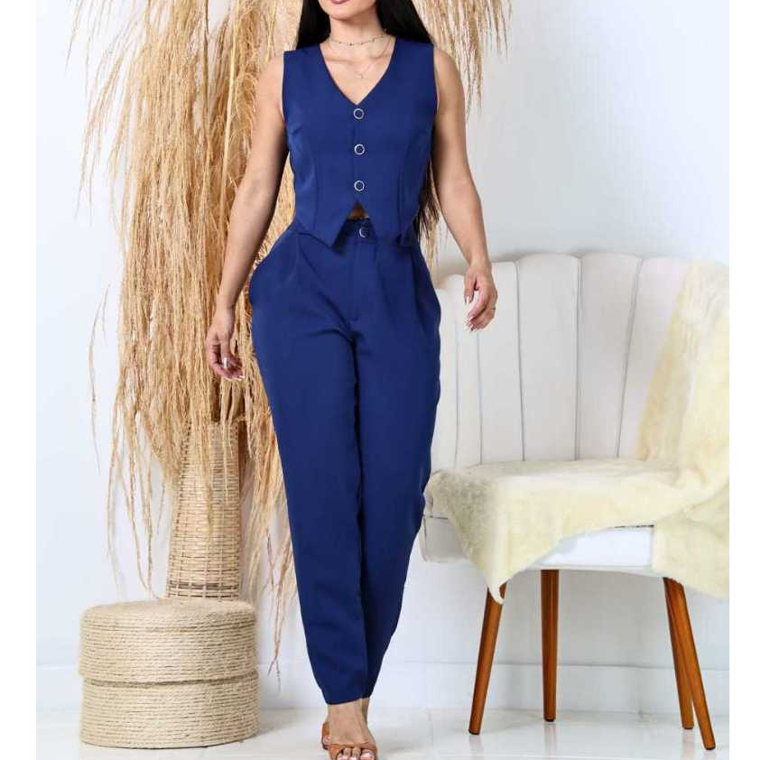 Conjunto Feminino Alfaiataria Colete com Botões e Calça Reta Elegante -Sofisticado e Confortável