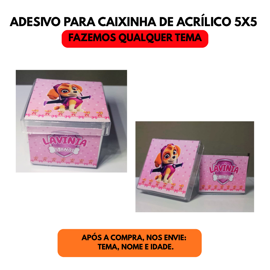 Adesivo Para Caixinha Acrílica 5x5 Personalizado Lembrancinha Aniversário Infantil E Festas Qualquer tema Skye