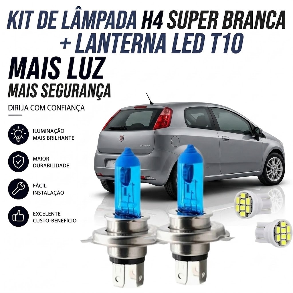 Lâmpada farol ALTO / BAIXO - SUPER BRANCA FIAT PUNTO 2008 ATÉ 2017
